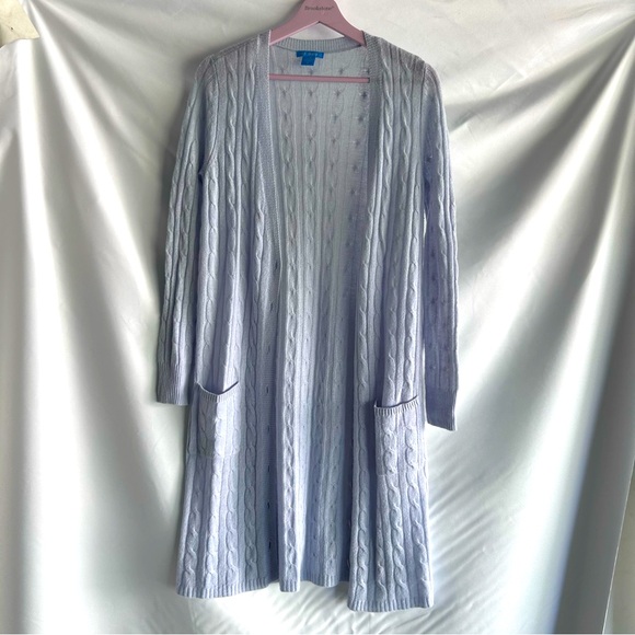 White + Warren Cashmere Longline Lightest Blue Cardigan Duster Sweater Sz Small - Picture 1 of 9